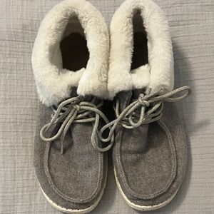 Hey Dude Black and White Fur-Lined Shoes